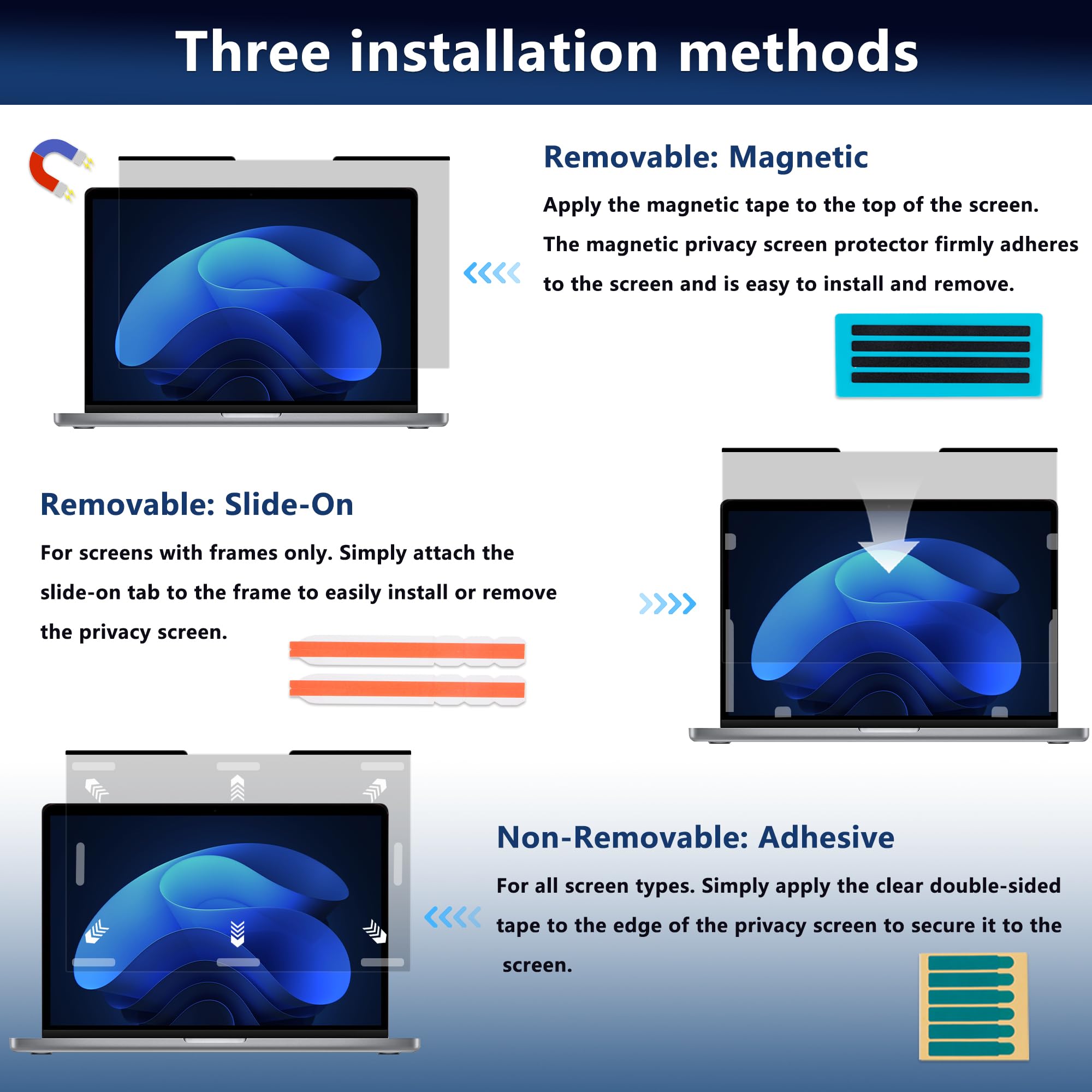 Pellicola Magnetica per Privacy da 16 Pollici 16:10, Anti-Luce Blu, Antiriflesso, Antigraffio, Bifacciale, Rimovibile Pellicola Privacy per Laptop (16 pollici 16:10-351 x 225 mm)