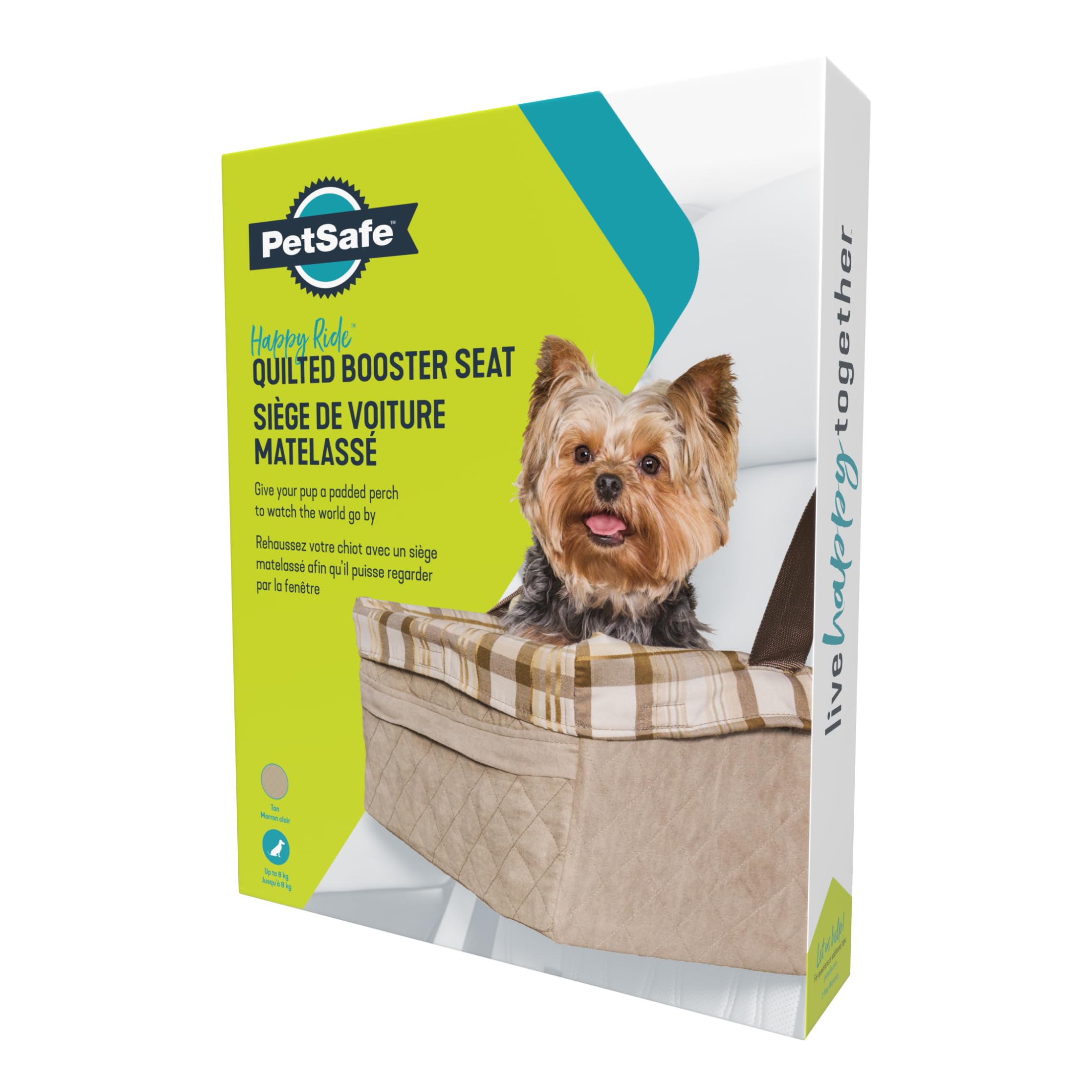 PetSafe Seggiolino rialzato e Imbottito Happy Ride, Fino a 8.1 kg - Adatto per Auto e Altri Tipi di Veicoli, Cinturino Regolabile, Fodera in Pile Resistente, Lavabile in Lavatrice – Marrone chiaro