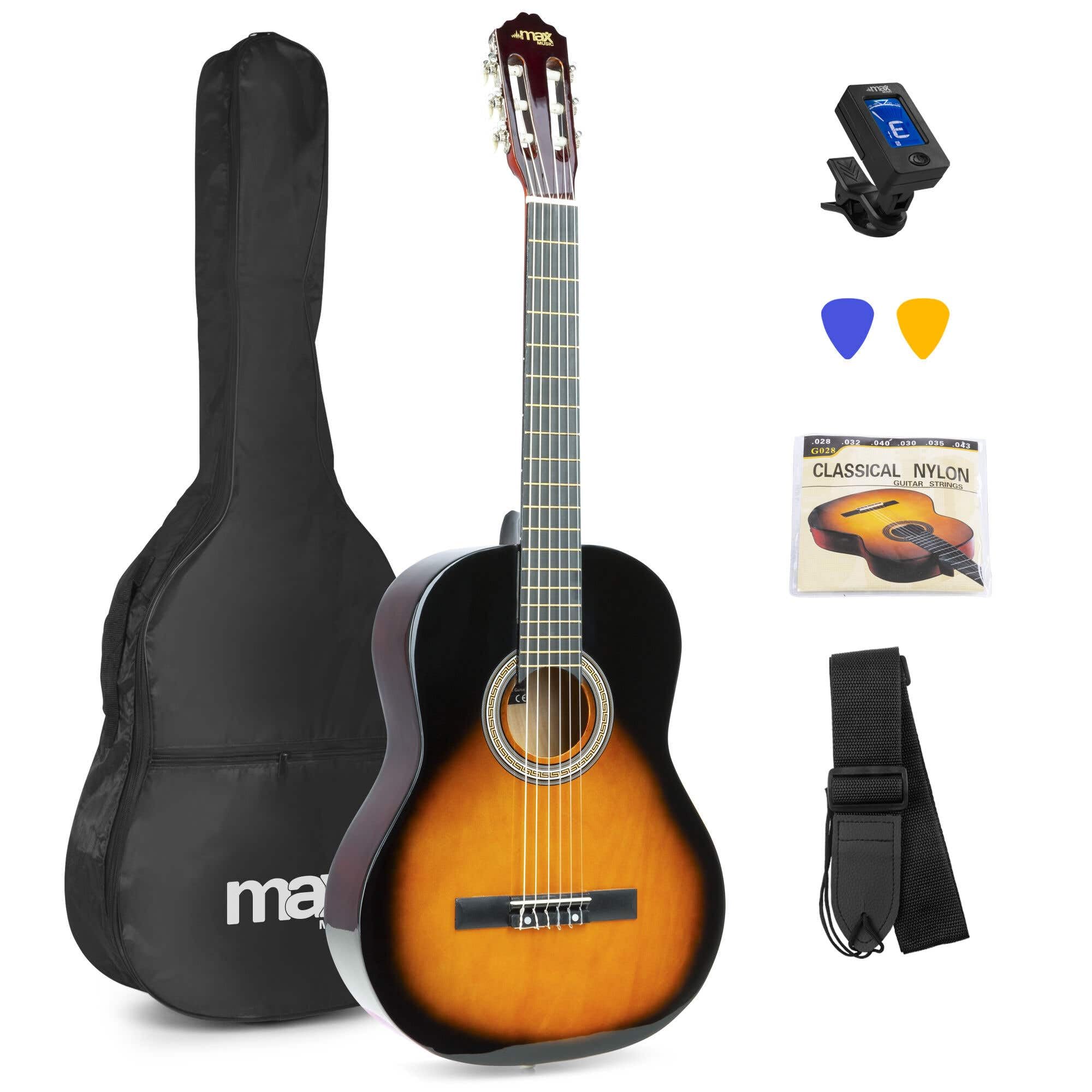MAX SoloArt Sunburst Acoustic Guitar Starter Kit, Full-Size Beginner Guitars Set with Accessories and 6 Months Lessons, Starter Bundle for New Players Sunburst Standard Kit