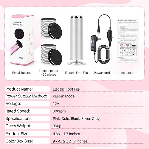Miniatura 7 de Lima removedora de callos para pies herramienta profesional de pedicura para verano - Lima eléctrica para pies de velocidad ajustable para piel y