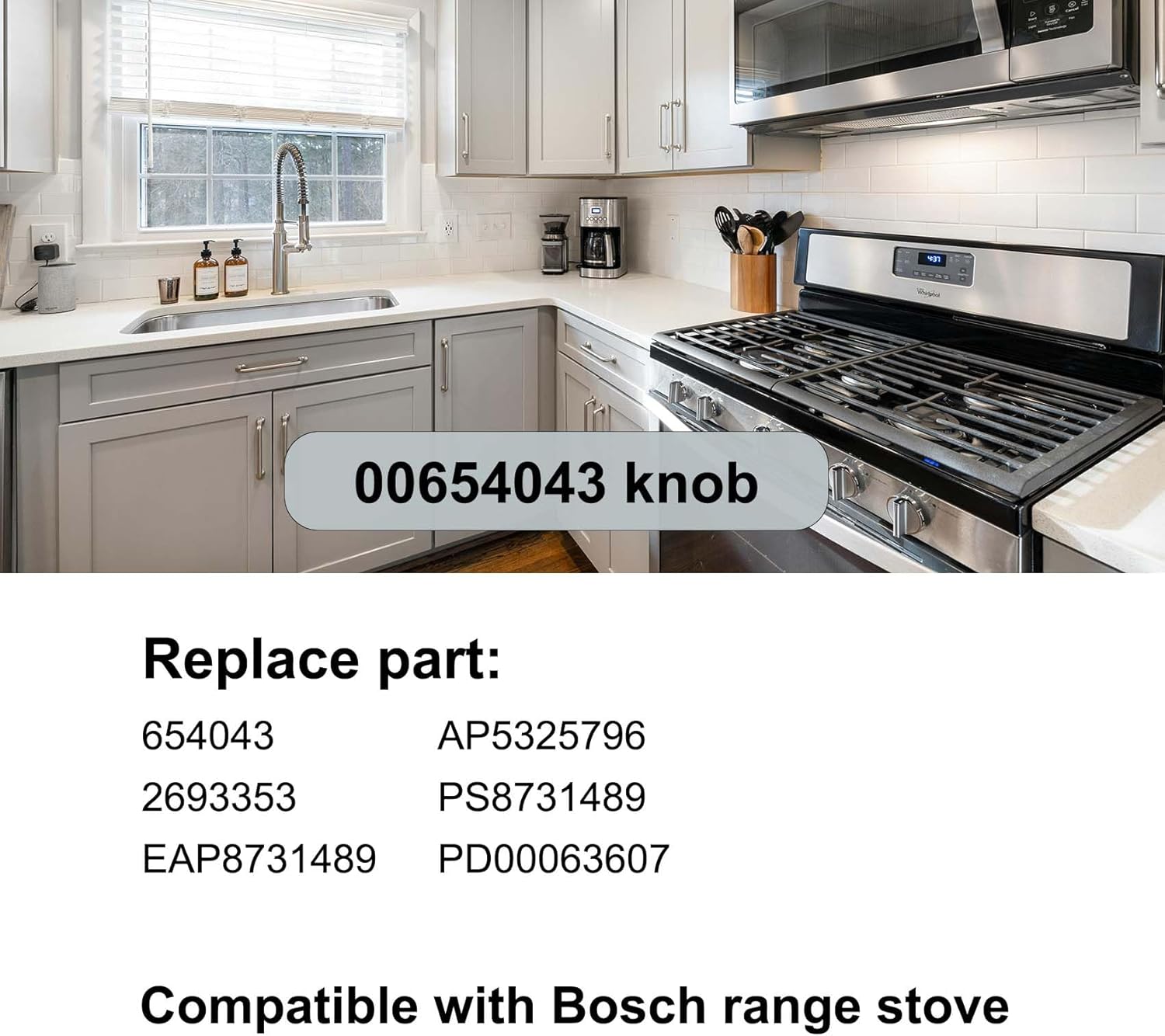 00654043 Range knob Compatible with Bosch Gas Cooktop Ranges NGM8654UC/01 or NGM8654UC/02 or NGM8054UC/01, Replaces 2693353,AP5325796,PS8731489,EAP8731489