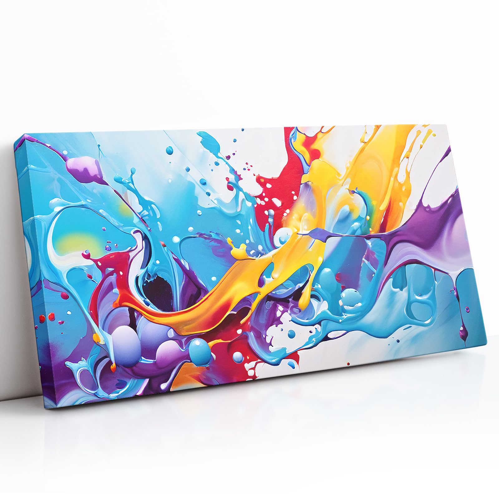 Abstract Colorful Wall Art Rainbow Canvas Wall Decor Bright Multicolor Color Splash Pictures Art Modern Contemporary Prints Painting Framed Artwork For Home Living Room Bedroom Office Decoration 12"X16"