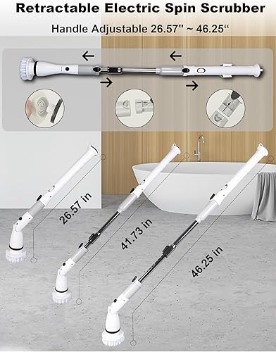 Miniatura 5 de Mrupoo Limpiador eléctrico giratorio, limpiador de ducha de 120 minutos con capacidad de batería de 4000 mAh, limpiador de ducha eléctrico eficiente