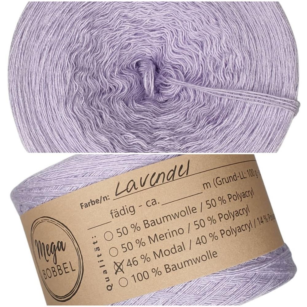 MegaBobbel- MODALmix *UNI-Lavendel*UMD10* - Lace Garn Bobbel Wolle zum Häkeln & Stricken (einfarbig) (3 fädig, 2000m)