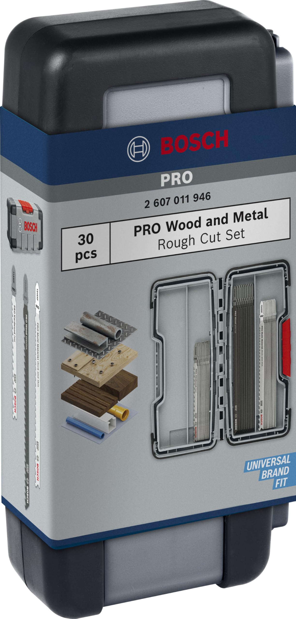 Bosch 30x PRO Wood and Metal Rough Cut Stichsägeblatt-Set, 30-tlg. (für Stahl, Holz mit Nägeln, Länge 100 mm, Professional Zubehör Stichsäge)