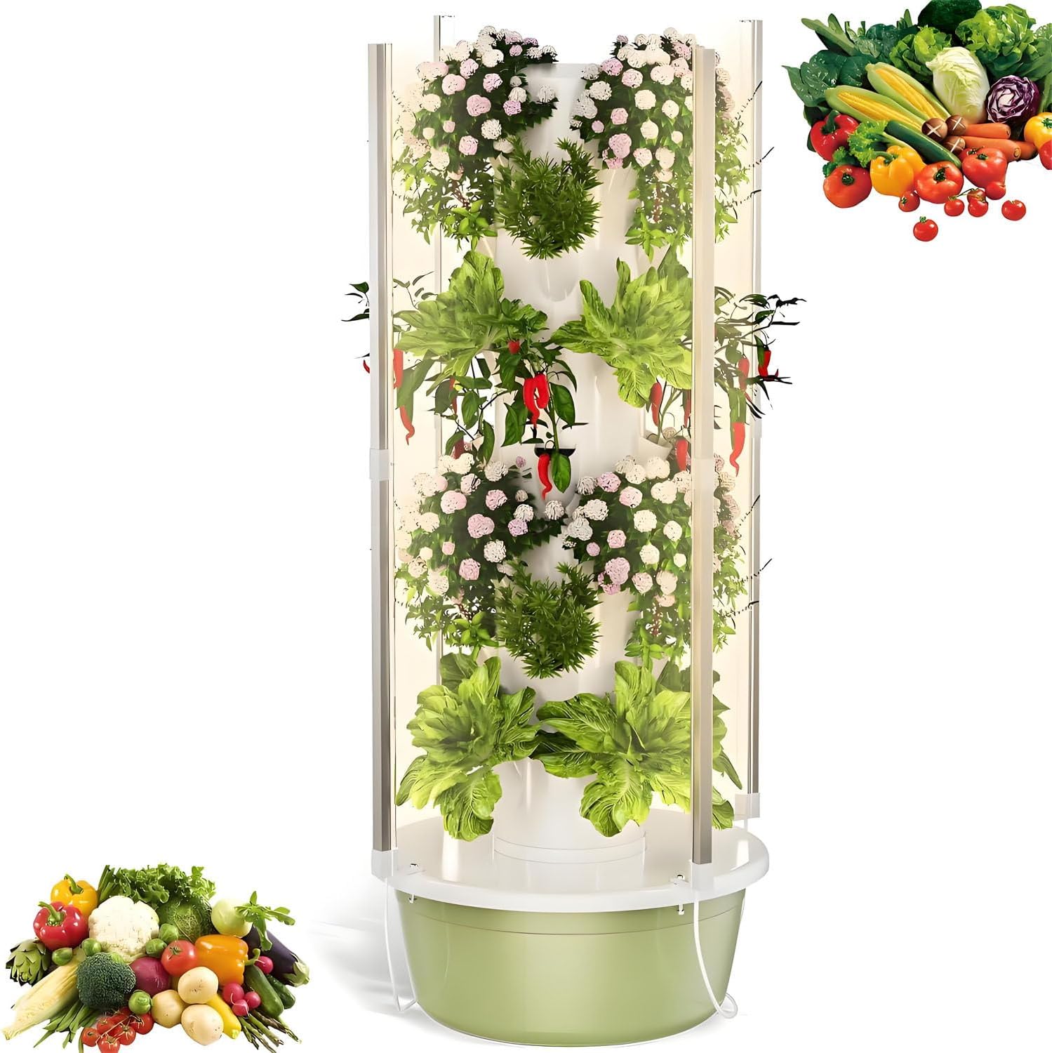 DIY Aeroponic Tower,Vertical Hydroponic Growing Tower,3X Faster Harvest Than Soil, Vertical Growing System with Full Spectrum LED, High Yield Herb & Veggie Garden for Home 5layers-WithLight