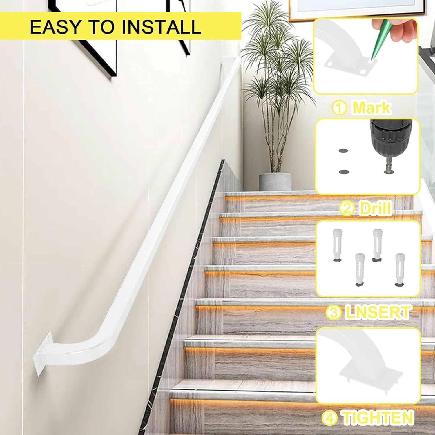 1FT-20FT Staircase Handrails, Hand Rails for Indoor Stairs Outdoor Steps Wall Mount Support Stair Rail, Wrought Iron Railing, Steps Baluster Handrail