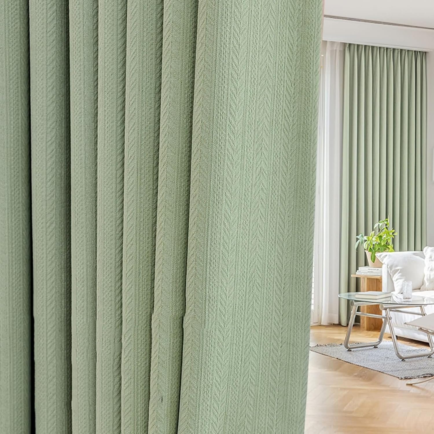 Drapes for Bedroom Blackout Set of 2,2 x 34W x 72H inch,Green Curtains Drapes for Bedroom Solid Color Curtain Eyelets for Windows