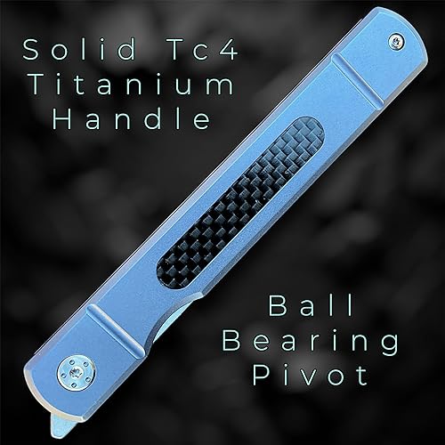 Miniatura 5 de Cuchillo de bolsillo delantero Higonokami estilo japonés. Mango de fibra de titanio y carbono Tc4. Hoja de acero D2 afilada. Sistema de pivote de