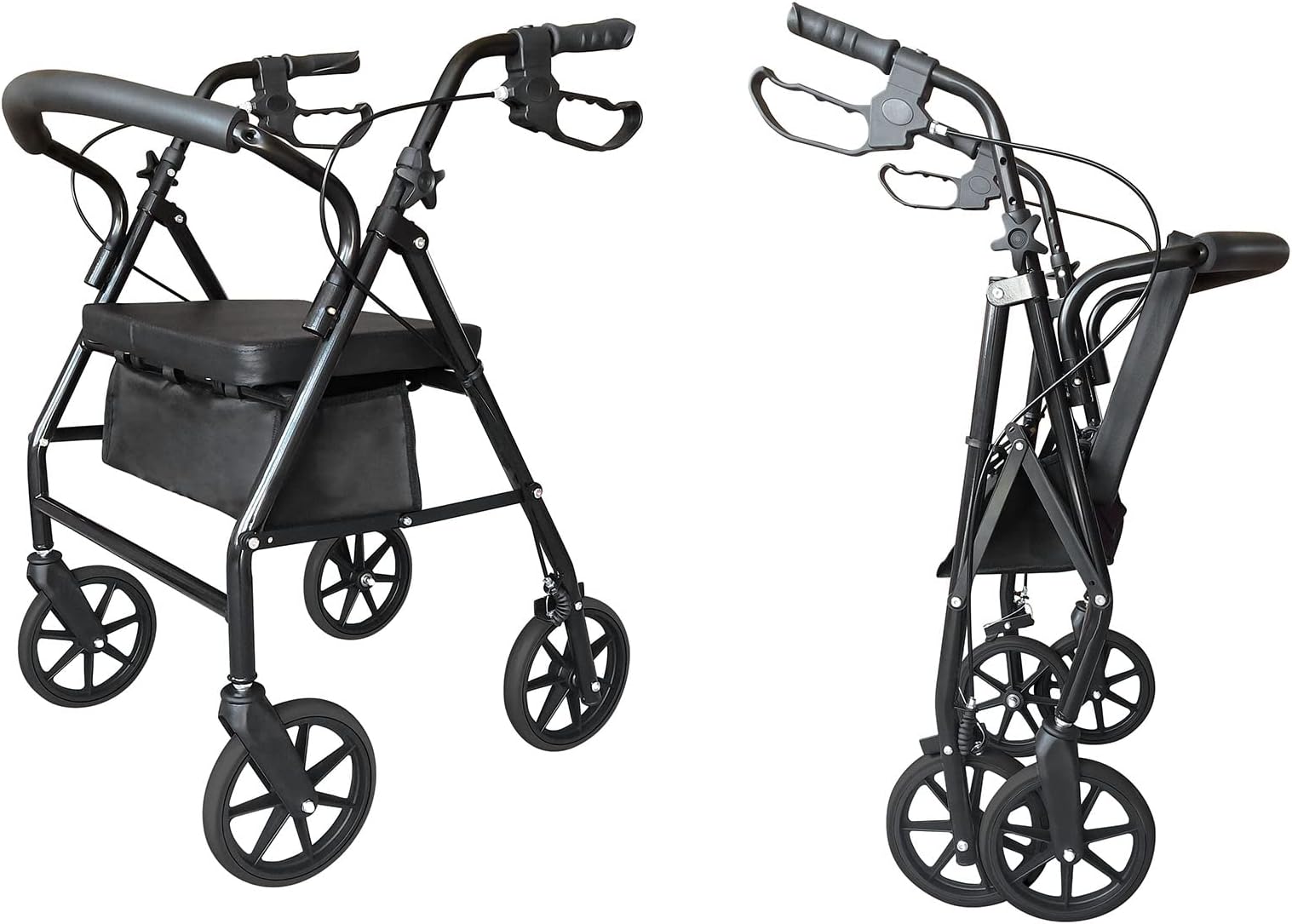 GIVOKEFolding Four Wheel Rollator, Lightweight Mobility Walker with Seat & Carry Bag, Mobility Aid for Elderly Disabled (Black)