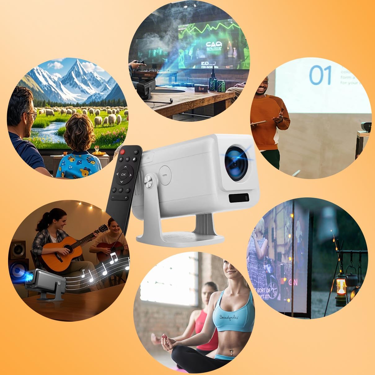 1080P Smart Mini Projector with 270° Rotation, 450 ANSI Brightness, Built-in Android TV OS, Auto Keystone, WiFi 6 & Bluetooth 5.0 – Portable Home Theater Projector for Bedroom & Outdoor Movies