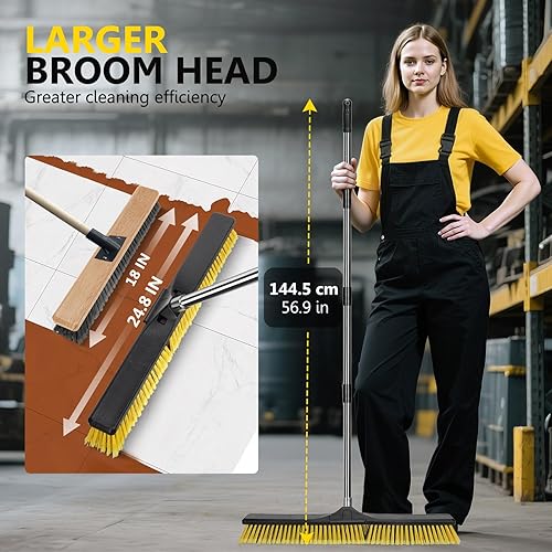 Miniatura 2 de Masthome - Escoba de empuje de 24 pulgadas, escoba industrial con cerdas rígidas, escoba para exteriores resistente y mango de 55 pulgadas de largo,