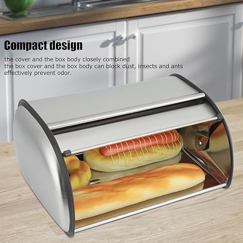Miniatura 6 de Panera para encimera de cocina, soporte para pan de acero inoxidable, contenedor de almacenamiento de pan de gran capacidad, panera de metal, caja
