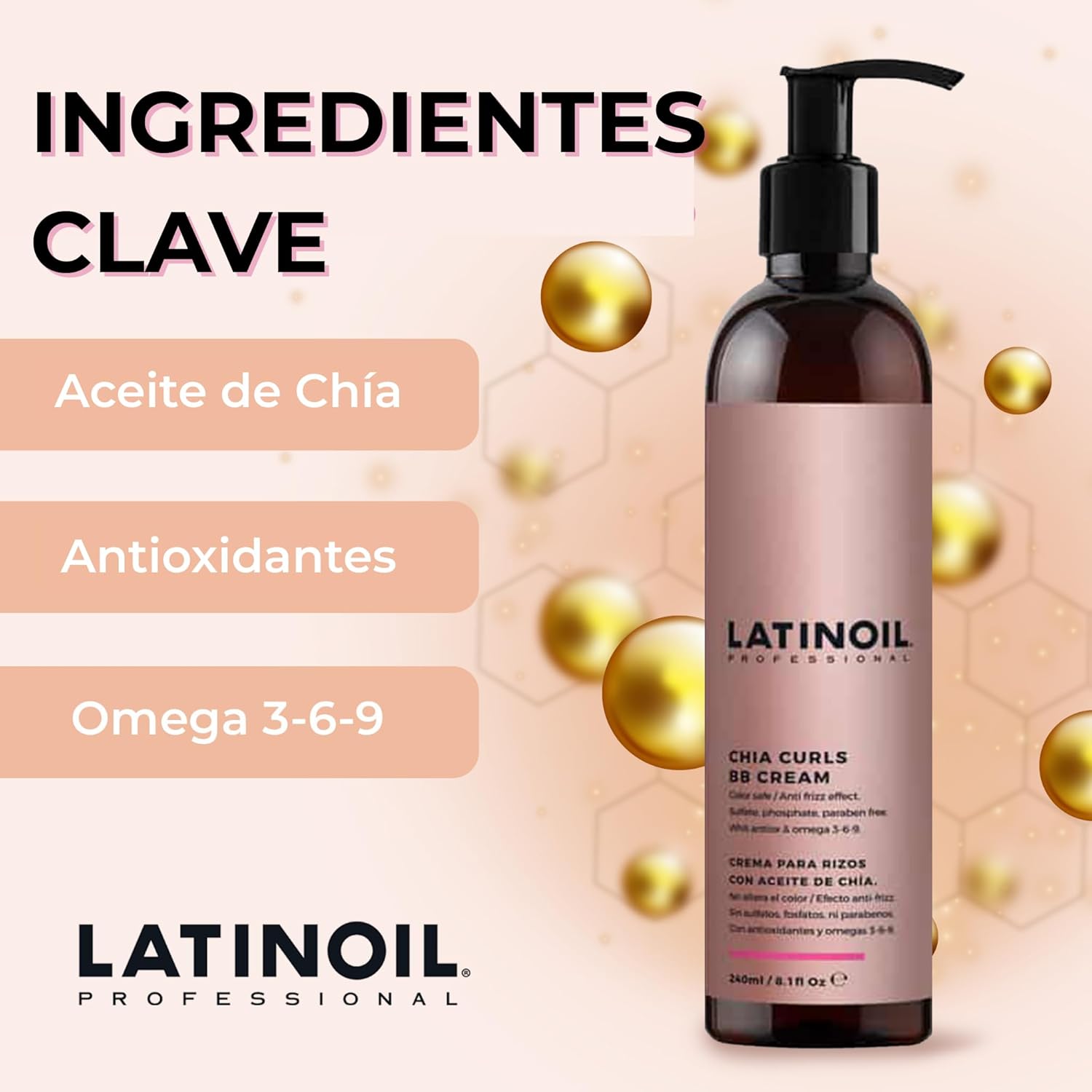 Latinoil - Curl Defining Hair Cream - Lightweight Curl Enhancing Cream for Curly & Wavy Hair - Anti Frizz Moisturizing Styling Product with Chia Seed Oil & Amino Acids - Leave In Conditioner - 8.1 Oz - Image 5