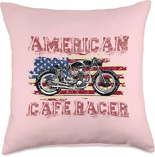 American Cafe Racer Motorcycle Apparel and Merch American Cafe Racer Biker Men Women Adult Teens Boys Girls Throw Pillow, 18x18, Multicolor