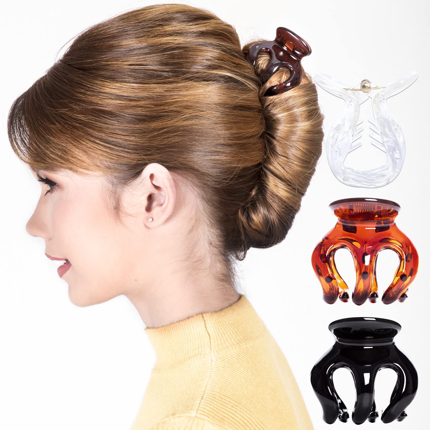 RC Roche 6 Pieces Flat Hair Clips Hair Clips Women's Duckbill French Thick Hair Claw Clip Oval Set Non-Slip Small Robust & Durable Medium Transparent Brown Black