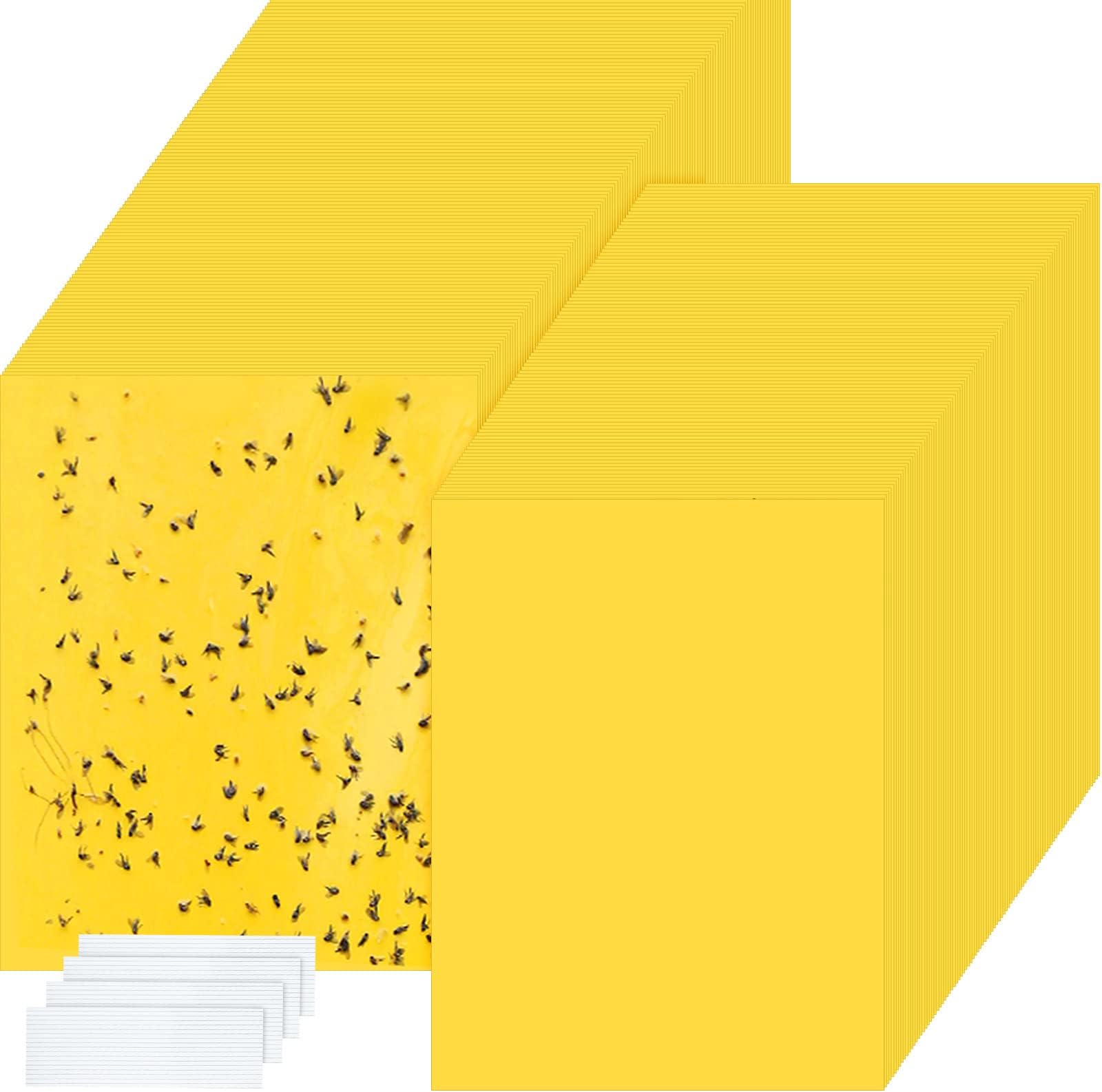 Qualirey 500 Pcs 6x8 Inch Yellow Sticky Traps for Gnats, Dual-Sided Sticky Gnat Traps for Indoor Outdoor, Fly Catcher for Fungus Gnats, Fruit Flies, Whiteflies– Bulk Pack with Twist Ties