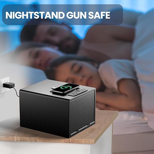 Miniatura 6 de Grimtron Caja fuerte biométrica para pistola con carga inalámbrica, para mesita de noche, con acceso rápido y apertura automática (hasta 4 pistolas)
