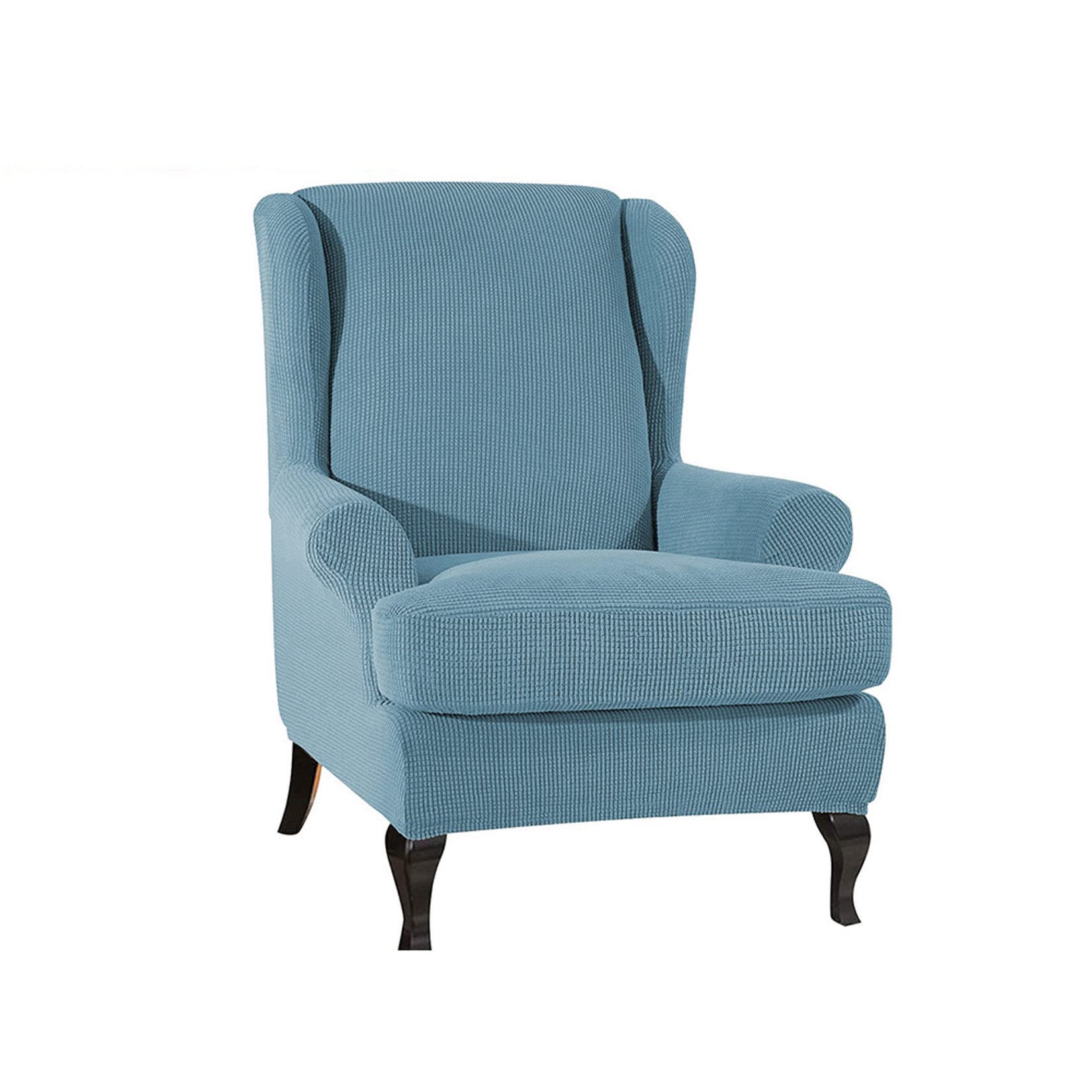 2-Pieces Stretch Wingback Chair Slipcover, Soft Microfiber Jacquard Sofa Slipcover Waterproof Wingback Chair Covers with Elastic Bottom Furniture Protector Covers, Washable-Matcha Green