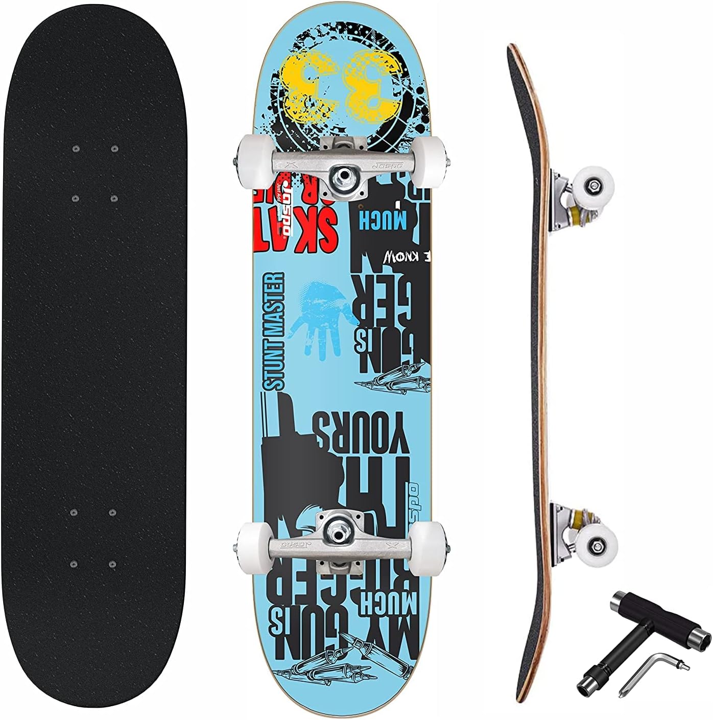 Try-Out Practice Indian Maple 31 X 8 Inches With Aluminium Truck Double Kick Concave Design For Beginners Suitable For Age Group Upto 13 Years-Made In India (Celestial World), Multicolor