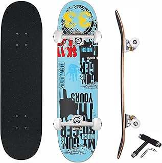 jaspo Try-Out Practice Indian Maple 31 X 8 Inches With Aluminium Truck Double Kick Concave Design For Beginners Suitable For Age Group Upto 13 Years-Made In India (Celestial World), Multicolor