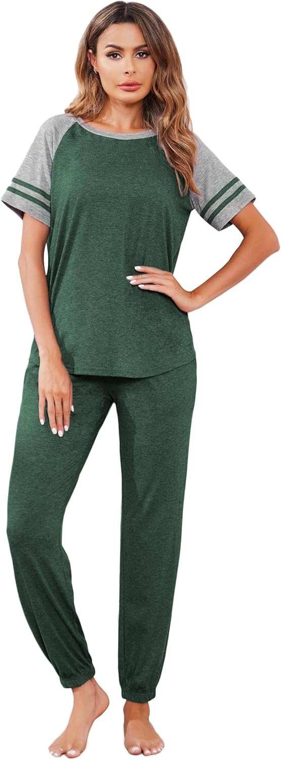 Ekouaer Lounge Sets for Women Two Piece Pajama Set Short Sleeve Crewneck Jogger Outfits and Sweatpants Tracksuit - Image 2