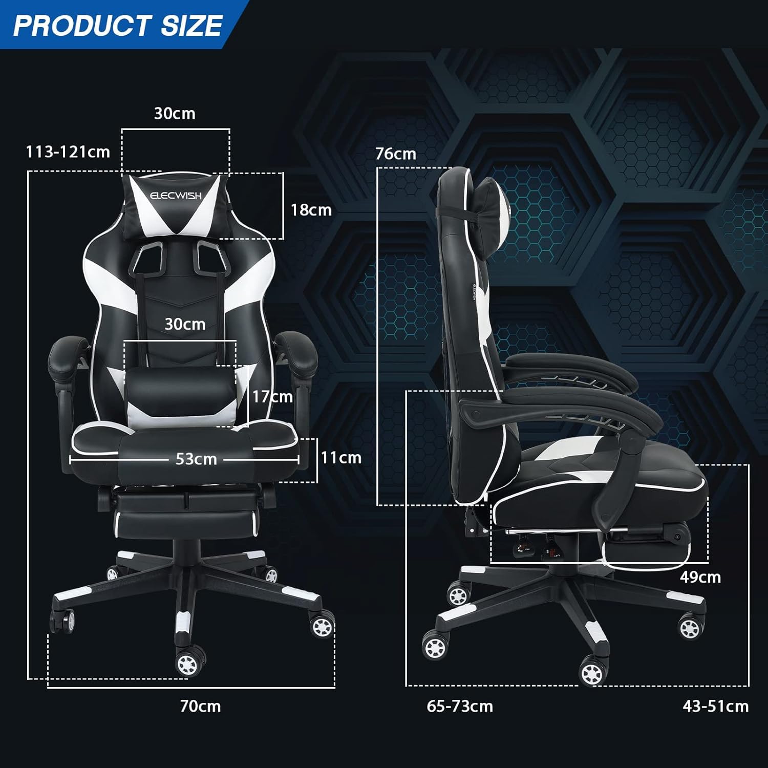 Ergonomic Gaming Chair - Sedia Ufficio per Gamers Con Supporto Cervicale e Piedi - Dettaglio
