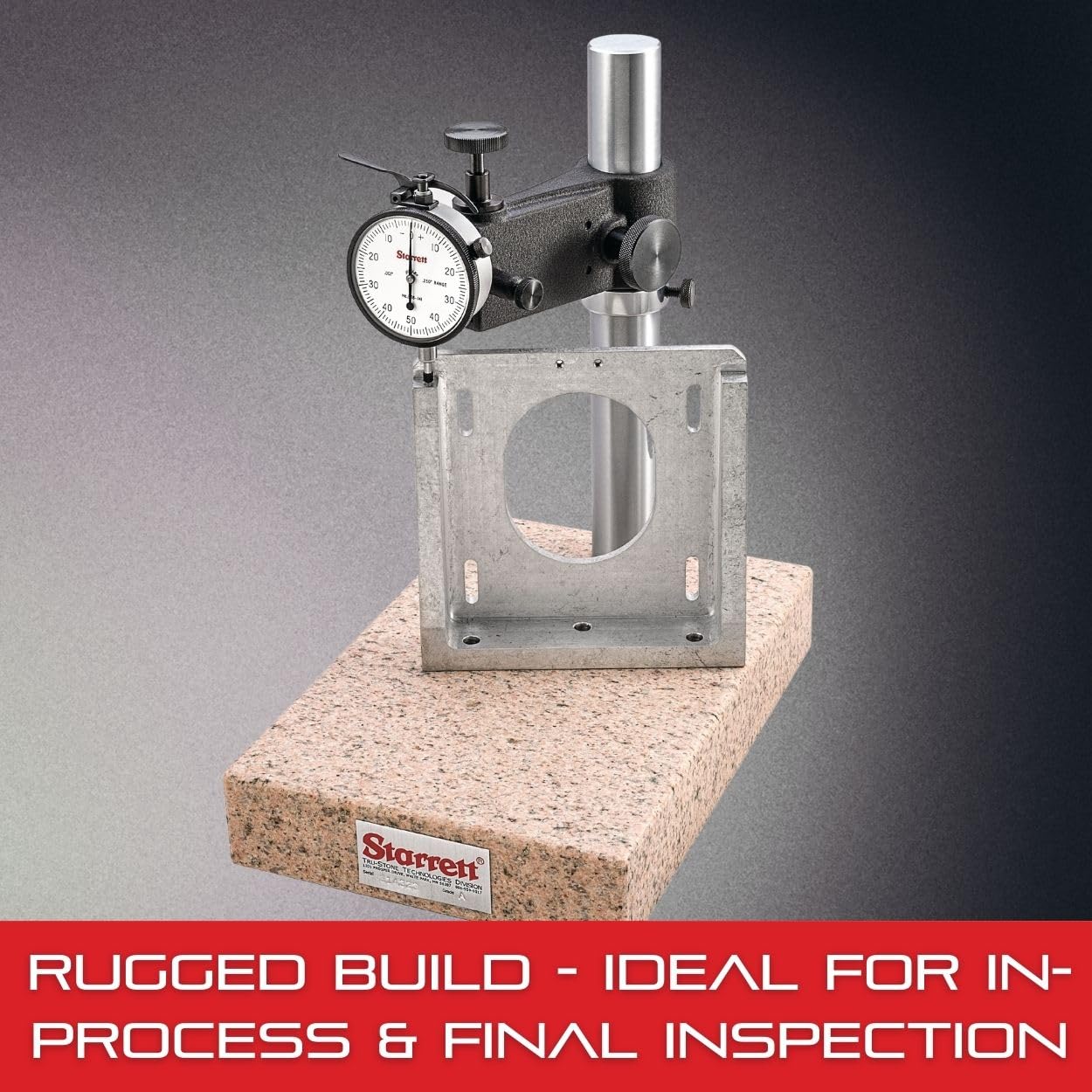 Starrett Crystal Pink Granite Base Comparator Stand Without Indicator - Grade A, 9-1/4" Maximum Vertical Capacity, 8" x 12" x 2" Base, 5" Throat Depth - 653G