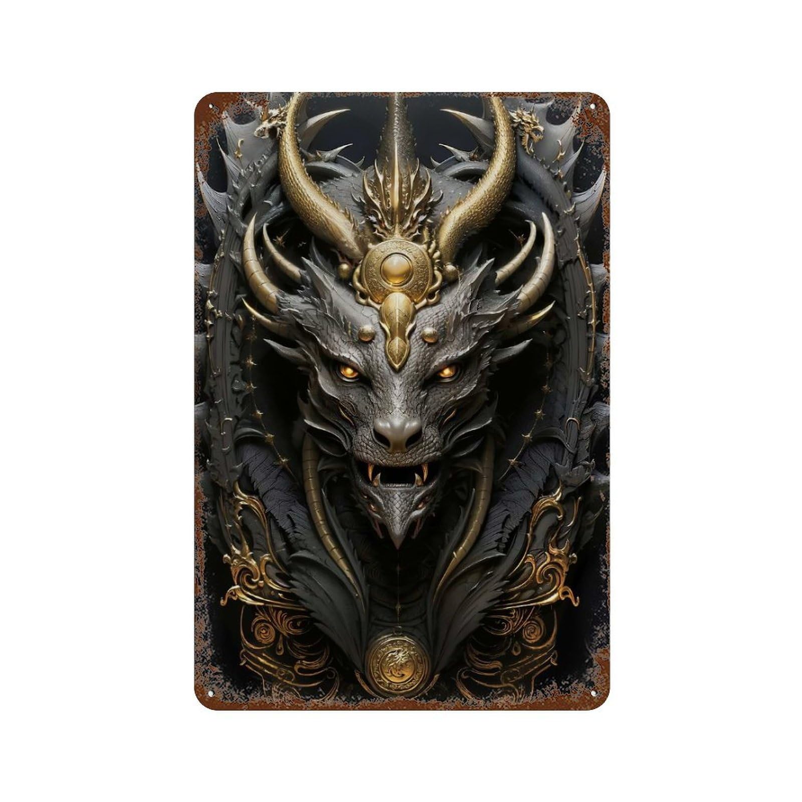 Infernal Regal Dragon Rust Effect Tin Sign 11.8"x7.9", Vintage Wall Decor for Pub, Kitchen And Man Cave Decor