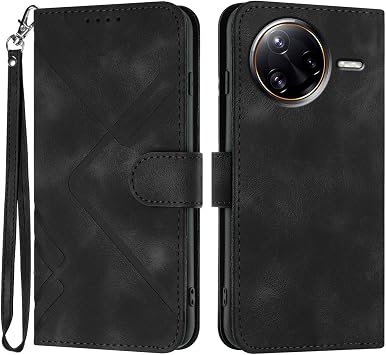 Applicable Xiaomi Poco F7 Ultra Case Folio Skin Friendly Abrasion Resistant Leather Line Simple Style Retro Color All-Around Protection Wallet Type Card Slots Carrying Case with Hanging String