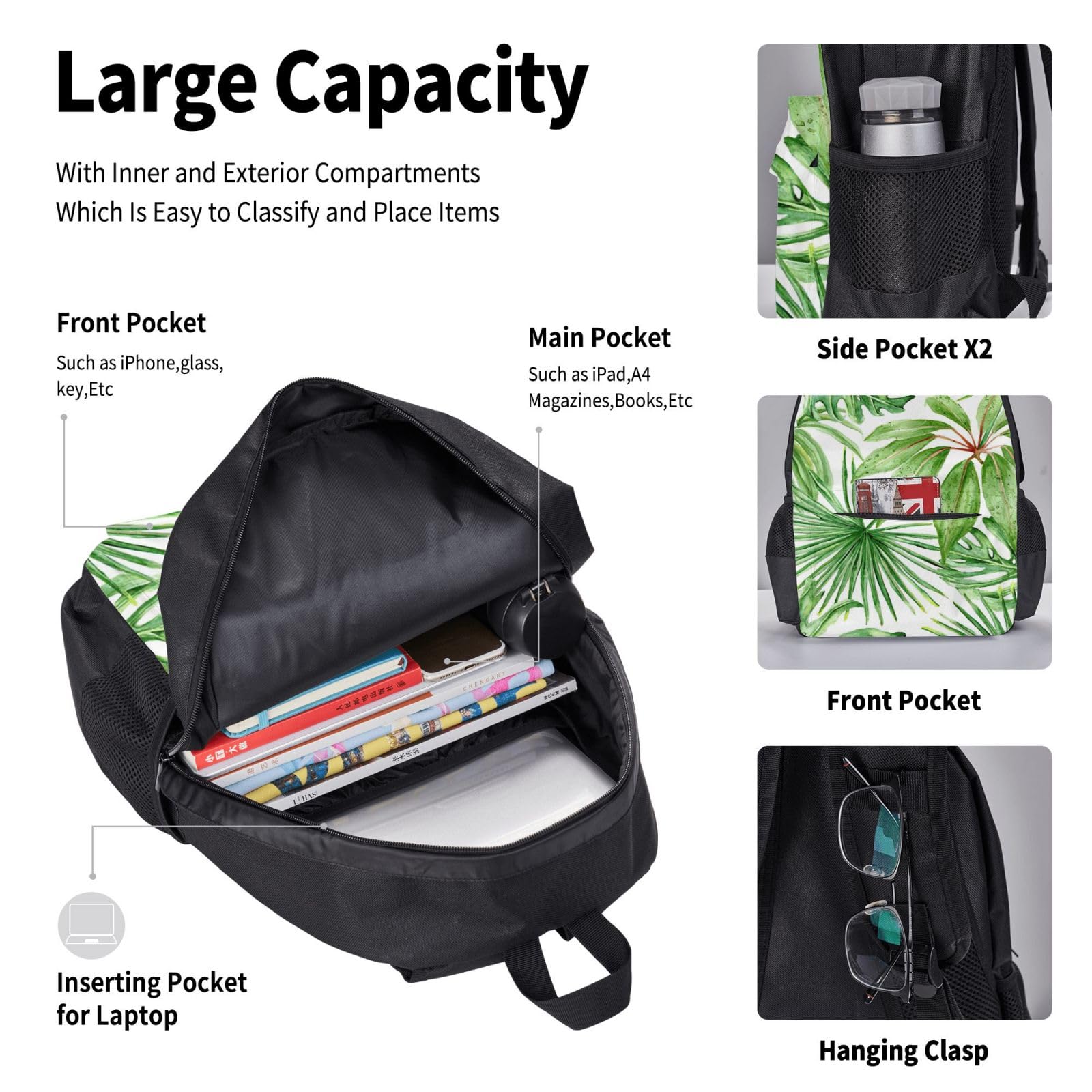 Zaino, borsa portapranzo, astuccio, set da 3 pezzi, per lavoro e