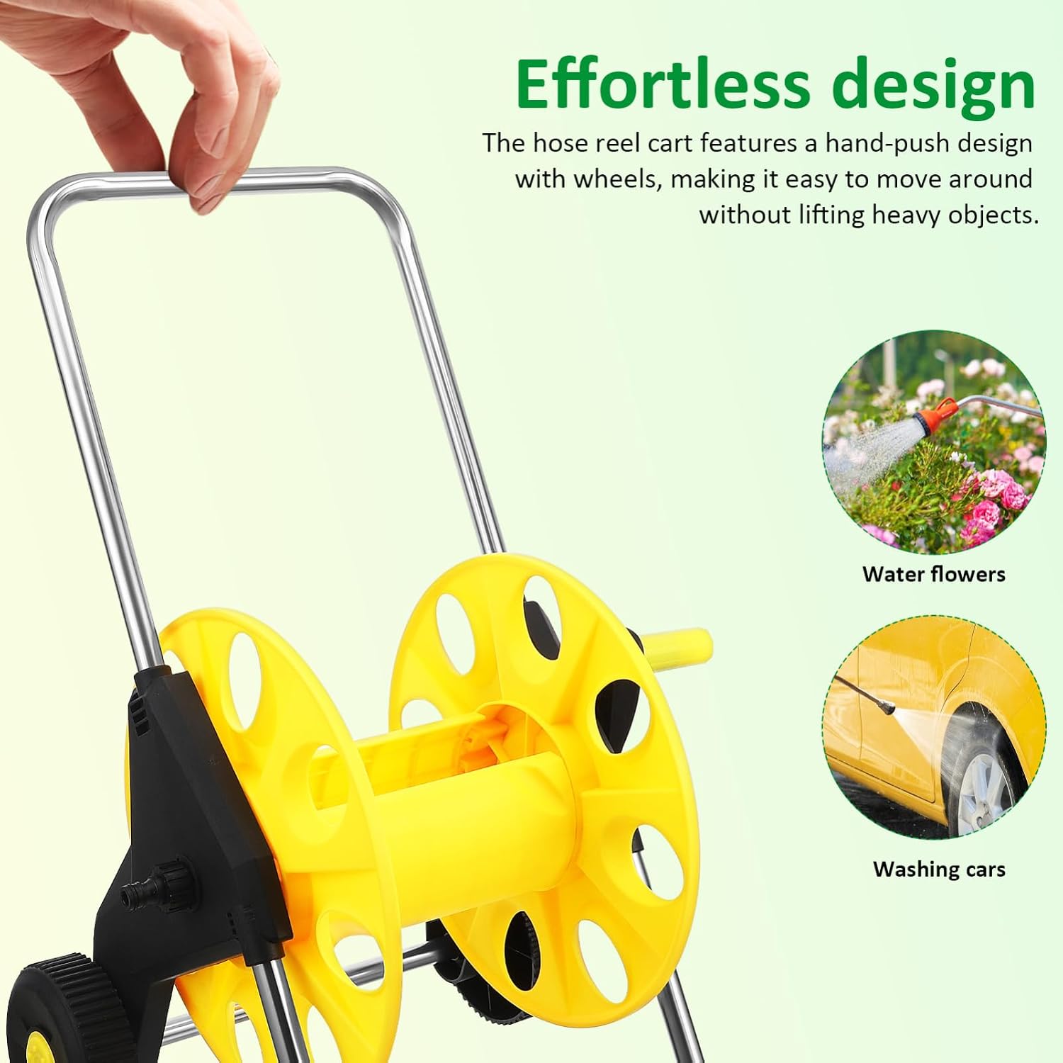 POPETPOP Water Pipe Truck Hose Cart Garden Hose Reel Effortless Design Multi-functional Compact Storage Wheel