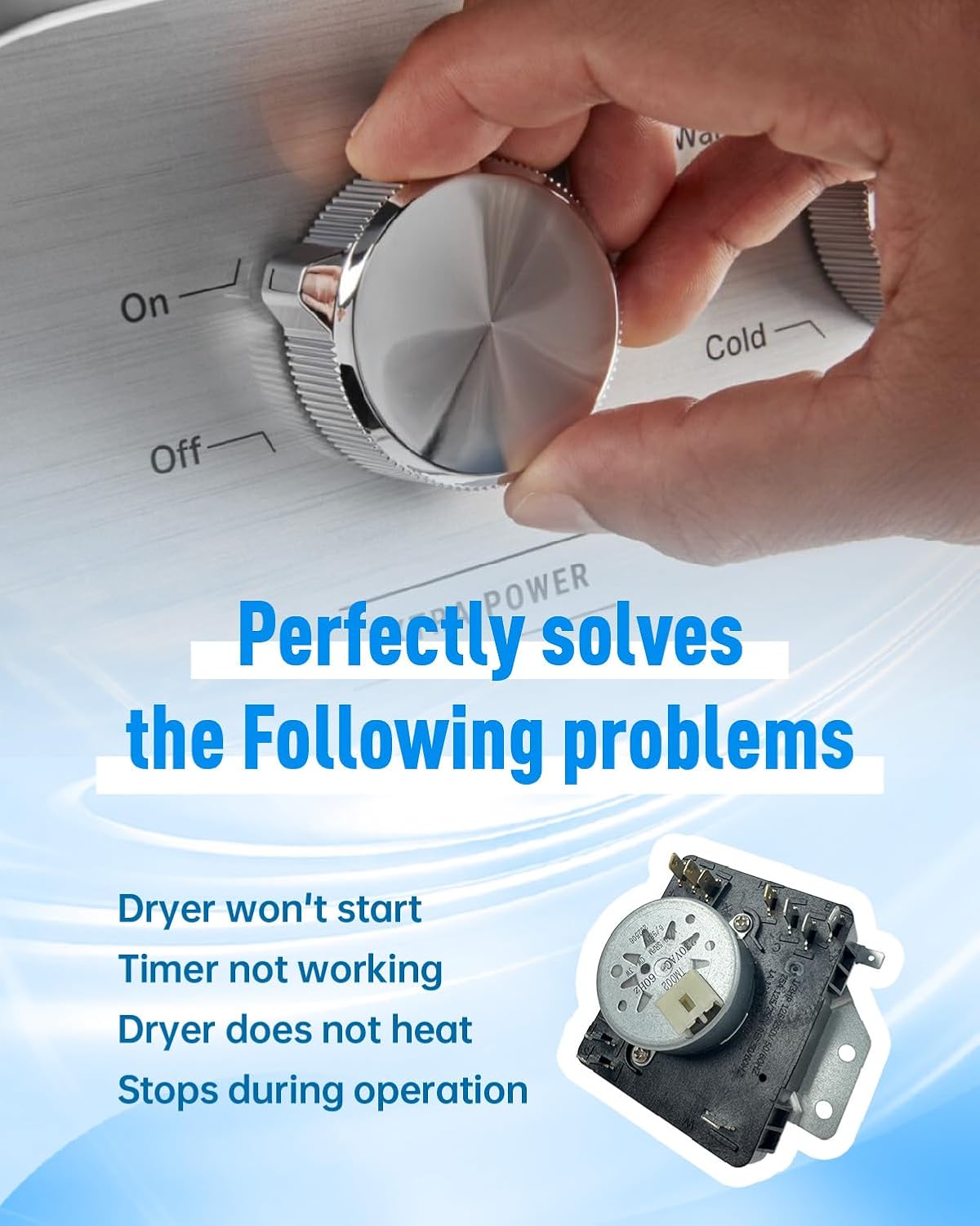 W11685947 Dryer Timer & Knob Kit Compatible with Whirlpool AP7215858, W11566735, PS17216594, 60Hz 220VAC