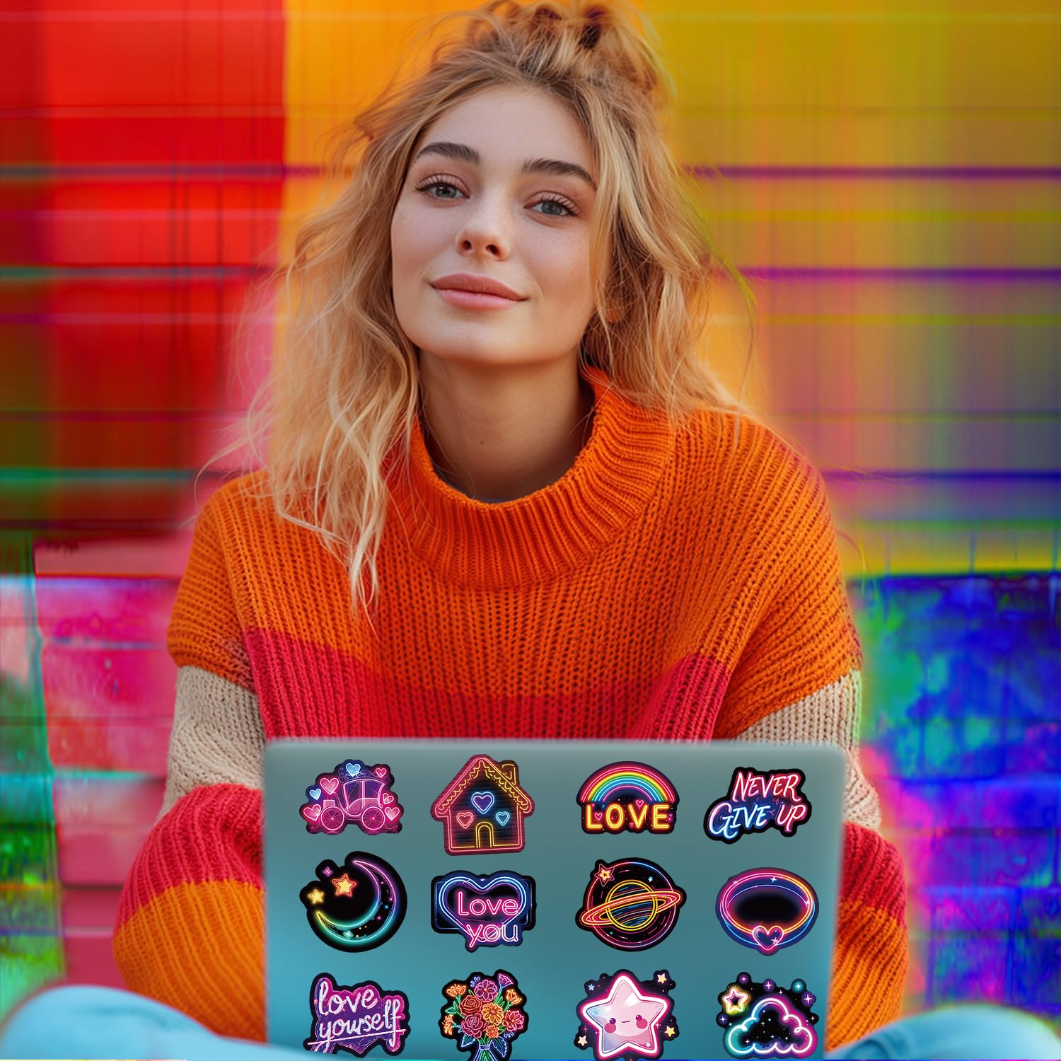 Adesivi 300 Pezzi Stickers Neon Cool, Stickers Vinile Impermeabili, Adesivi per Borraccia, Porta Pranzo, Skateboard, Journaling, Scrapbooking, Computer Portatile, Taccuino, Valigia, Notebook, ecc