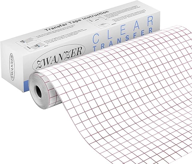 Zwanzer Transfer Tape for Vinyl - 12" x 50 Ft (30.5 x 1480cm) w/Red Alignment Grid Medium Tack Vinyl Transfer Tape for Cricut Silhouette Cameo Self Adhesive Vinyl for Decals,Signs, Windows, Stickers