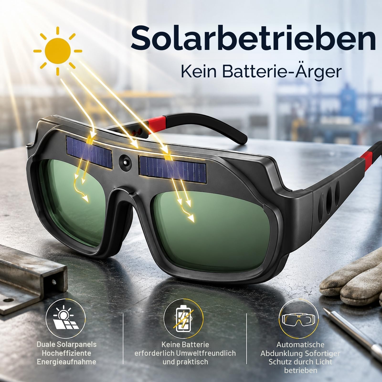 Selbstverdunkelnde Schweißbrille, Solar-Schweißerbrille, Verstellbare Komfort-Schweißschutzbrille für Argon-Lichtbogenschweißen, Schweißerbrille zum Schweißschutz, Blendfrei