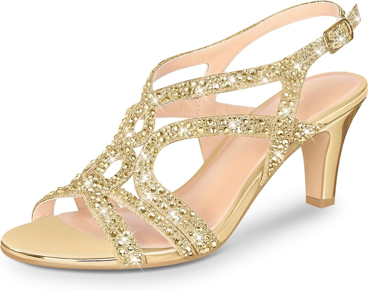 PIZZ ANNU Sandalias de tacón Amelia para mujer con cristales brillantes y puntera abierta, sandalias de tacón alto, zapatos de tacón para fiesta y boda