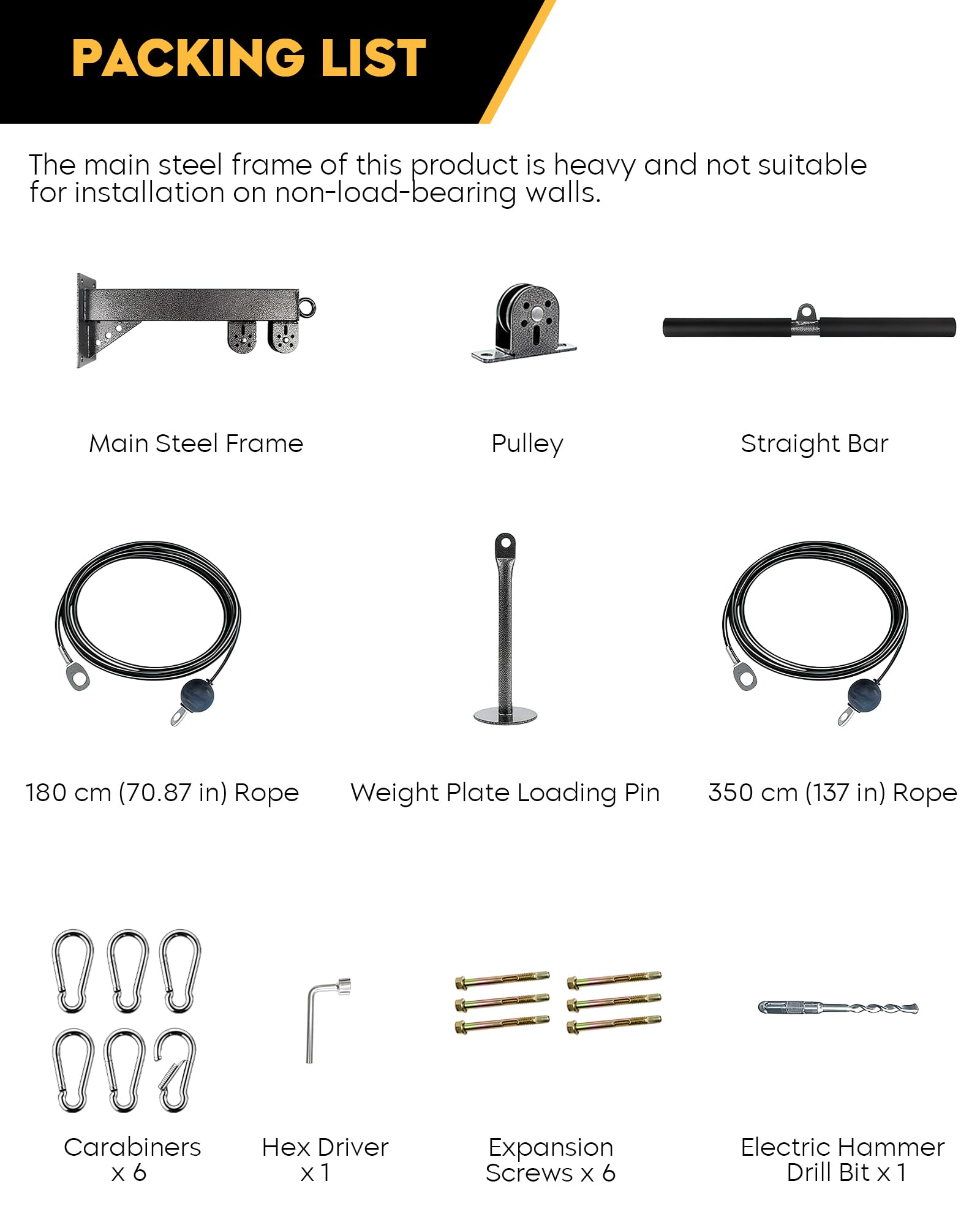 GuuG Kabelzug Seilzug Fitness Latzug: Wandmontage Kabelmaschine Latzugmaschine Trizeps Trainingsgerät Wand für Zuhause Home Gym LAT Pulldown Wall Mount Pulley System