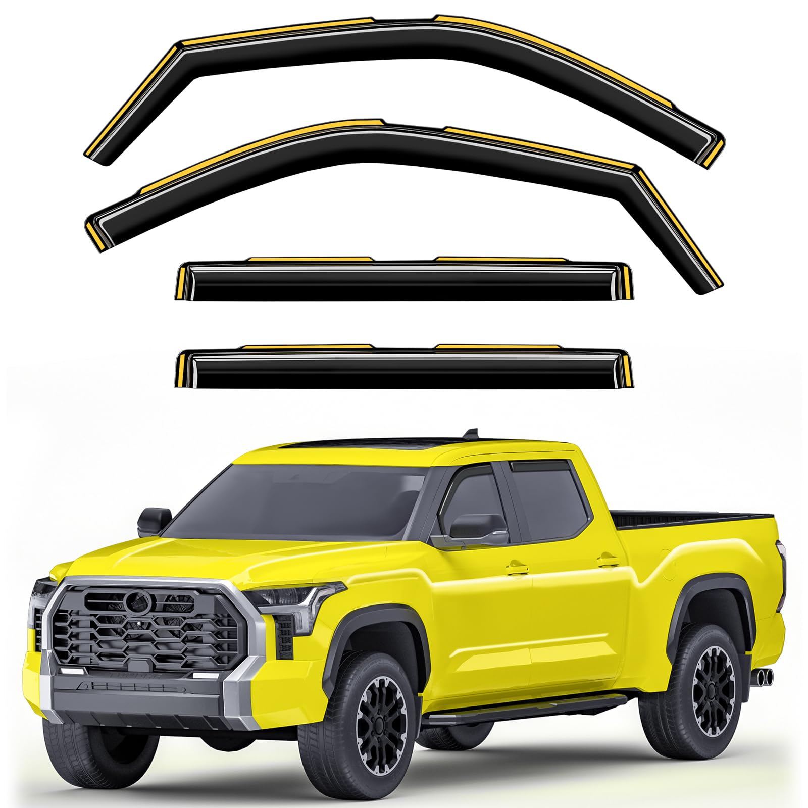 in-Channel Window Rain Guards Fit for Truck Toyota Tundra 2022 2023 2024 2025 CrewMax, Extra Durable Window Deflectors Vent Visors Shades Exterior Car Accessories Visors Rain Guards