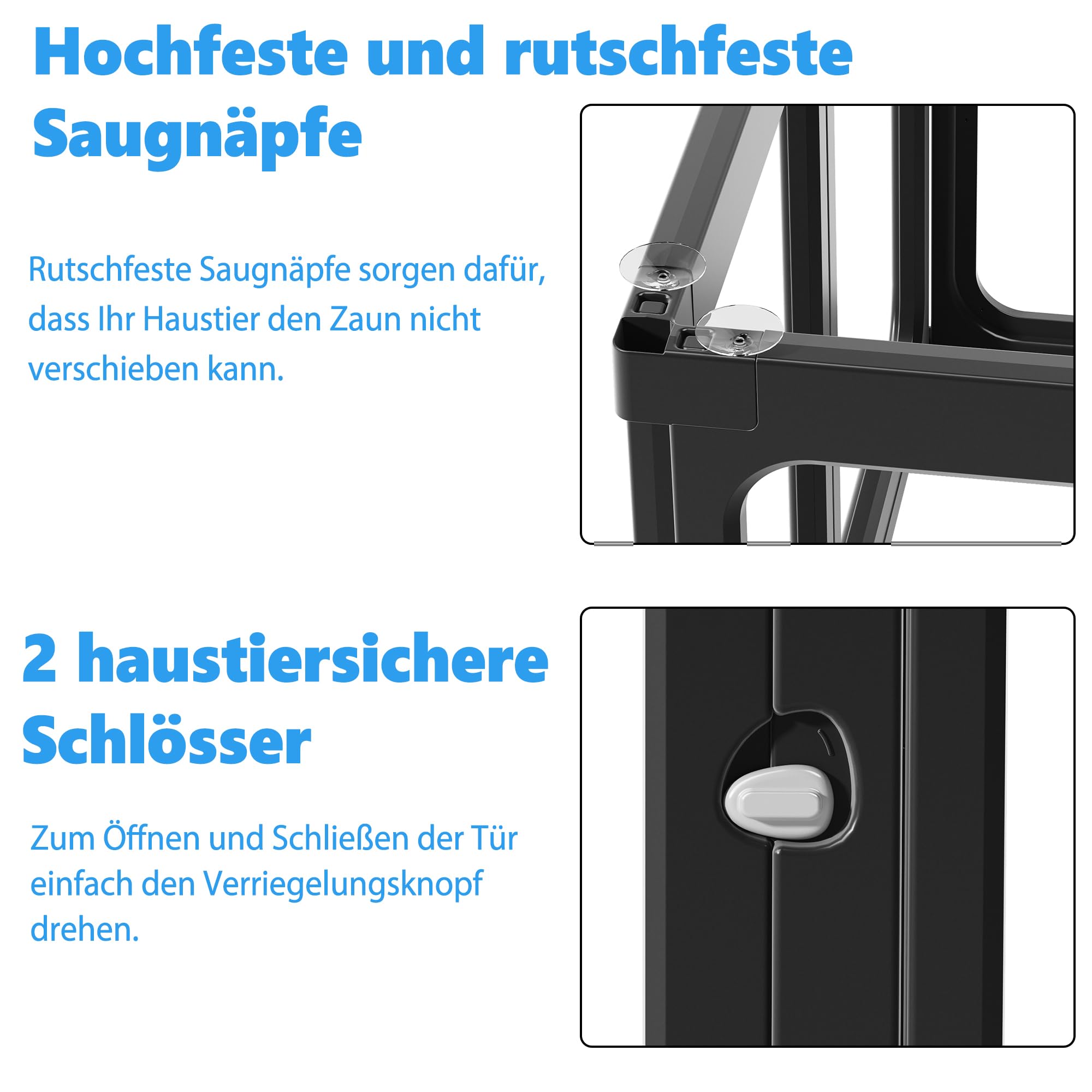 60cm/75cm Klarer Acrylplastik Welpenlaufstall, Transparenter Hundelaufstall mit Tür, Leicht reinigen, Welpenauslauf für Wohnung (Schwarz, 60cm Höhe, 9+1 (10 Stück))