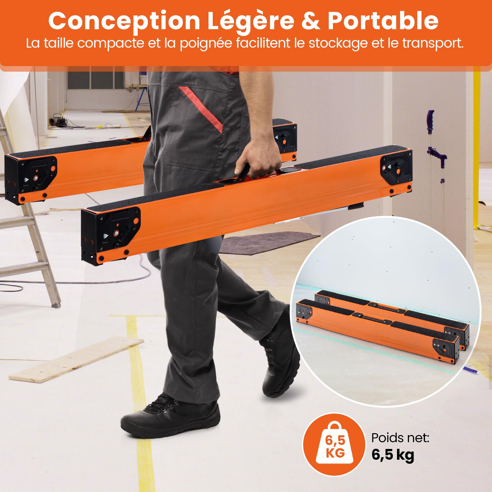 GYMAX Lot de 2 Tréteaux Portables et Pliables, avec Patins Antidérapants, Bras de Support, Chevilles Rabattables, Stucture Stable, pour Menuiserie/Travail de Bois