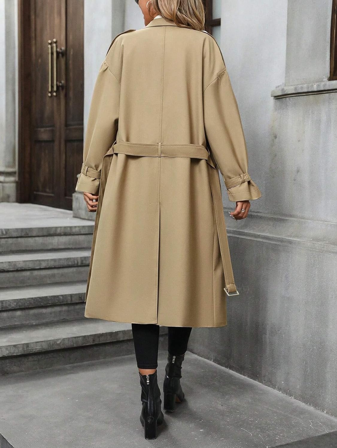 Womens Fashion Trench Outwear Double Breasted Belted Trench Coat Jacket Coat