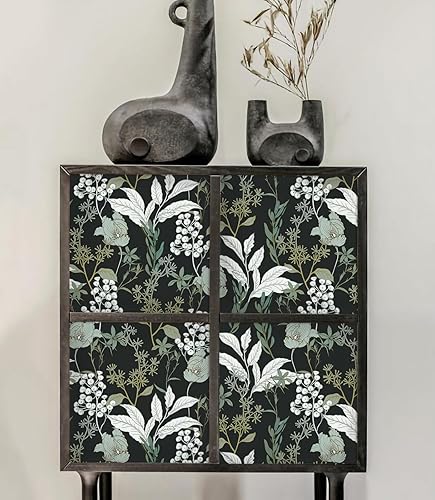 Miniatura 7 de Yasinet Papel tapiz autoadhesivo para despegar y pegar, papel tapiz floral verde, papel de contacto floral vintage, extraíble, autoadhesivo,