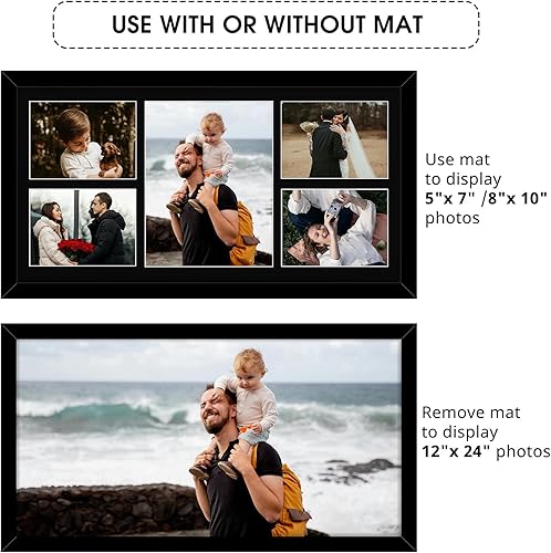 Vista 111 de Golden State Art, Juego de 2 portarretratos de madera blanca de 12 x 17 pulgadas, paspartú blanco para fotos de 8 x 10 y 5 x 7 pulgadas, vidrio