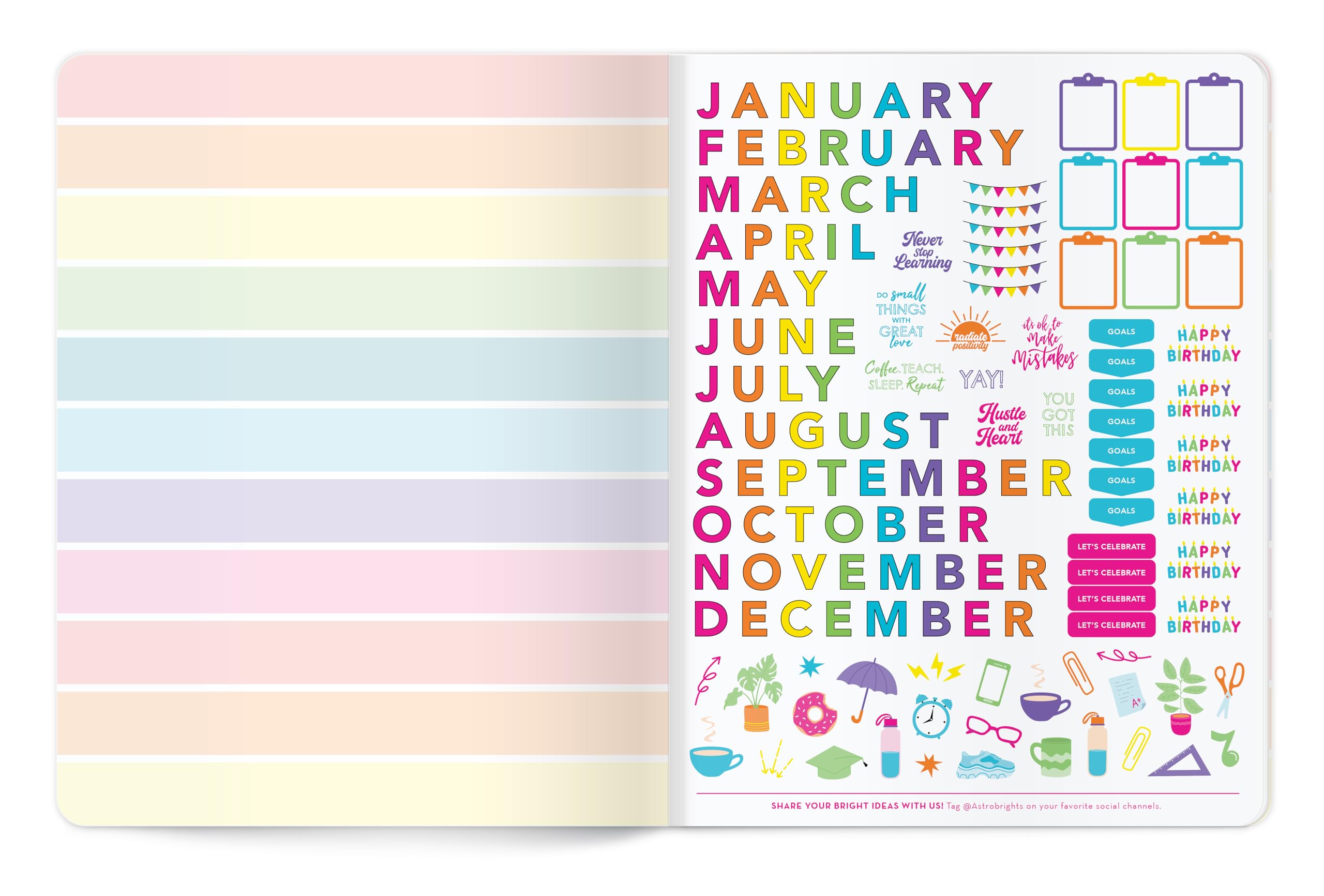 Astrobrights Undated Teacher Planner, 14-Month Layout, Flexible Cover, 8.5" x 11", Premium 28 lb. Paper, 200 Stickers, Good Day Rainbow (91161) - Image 6