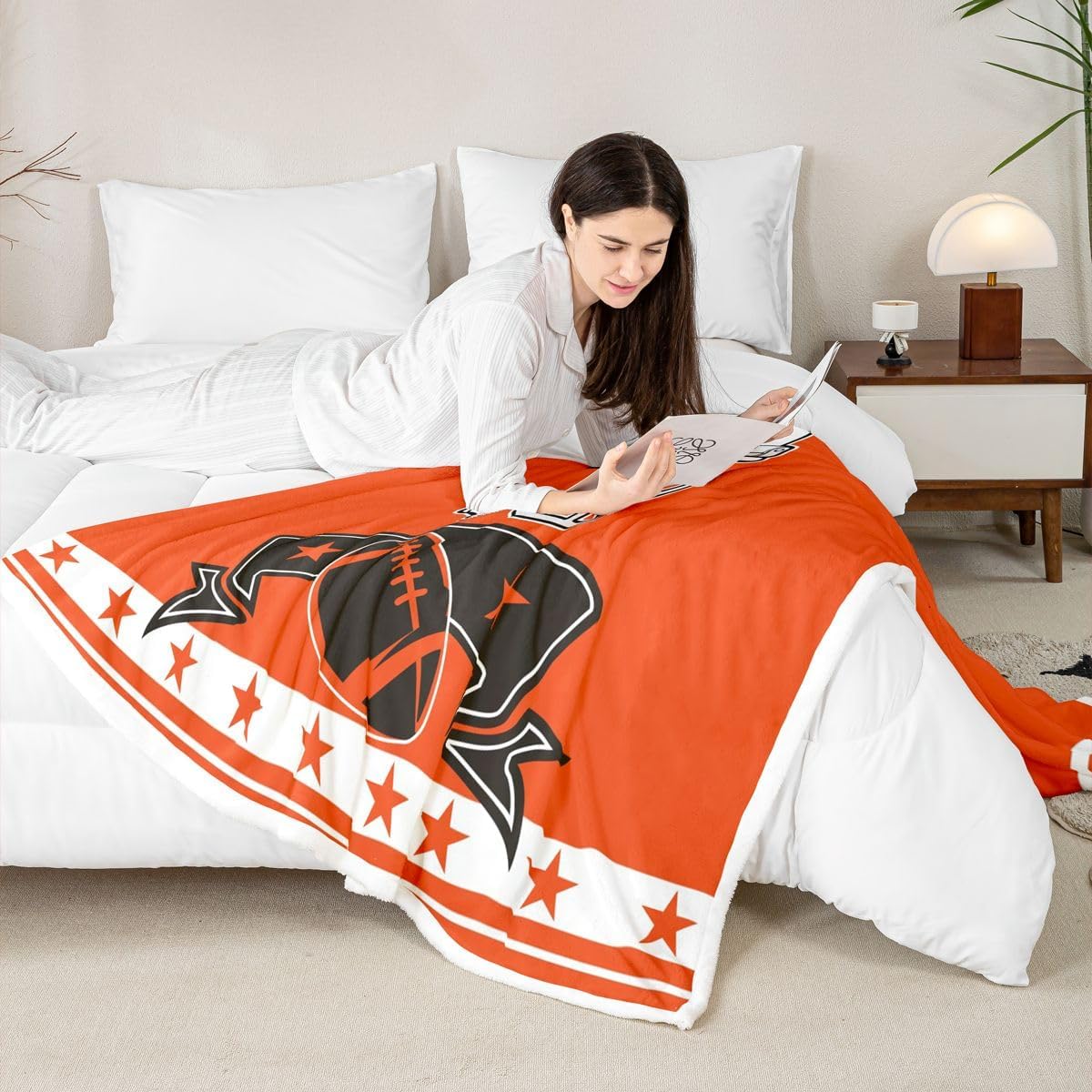 Erosebridal Football Cool Sports Throw Blanket for Boys Kids Teens Football Fleece Blanket, Fierce Tiger Animal Design Blanket Orange and Black Stripes Stars Fuzzy Blanket Queen
