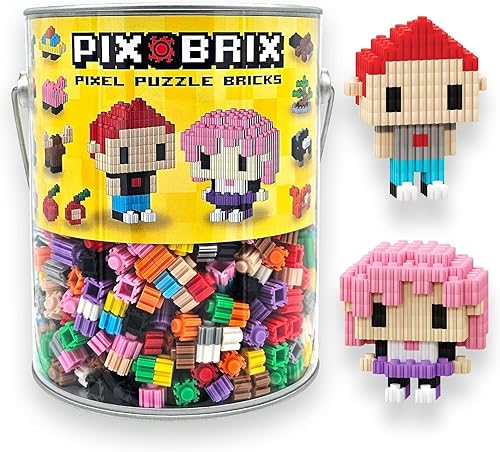 Pix Brix Pixel Art kit Puzzle Bucket - Kit de 1500 piezas con paleta mediana de 10 colores - Ladrillos de construcción entrelazados patentados para