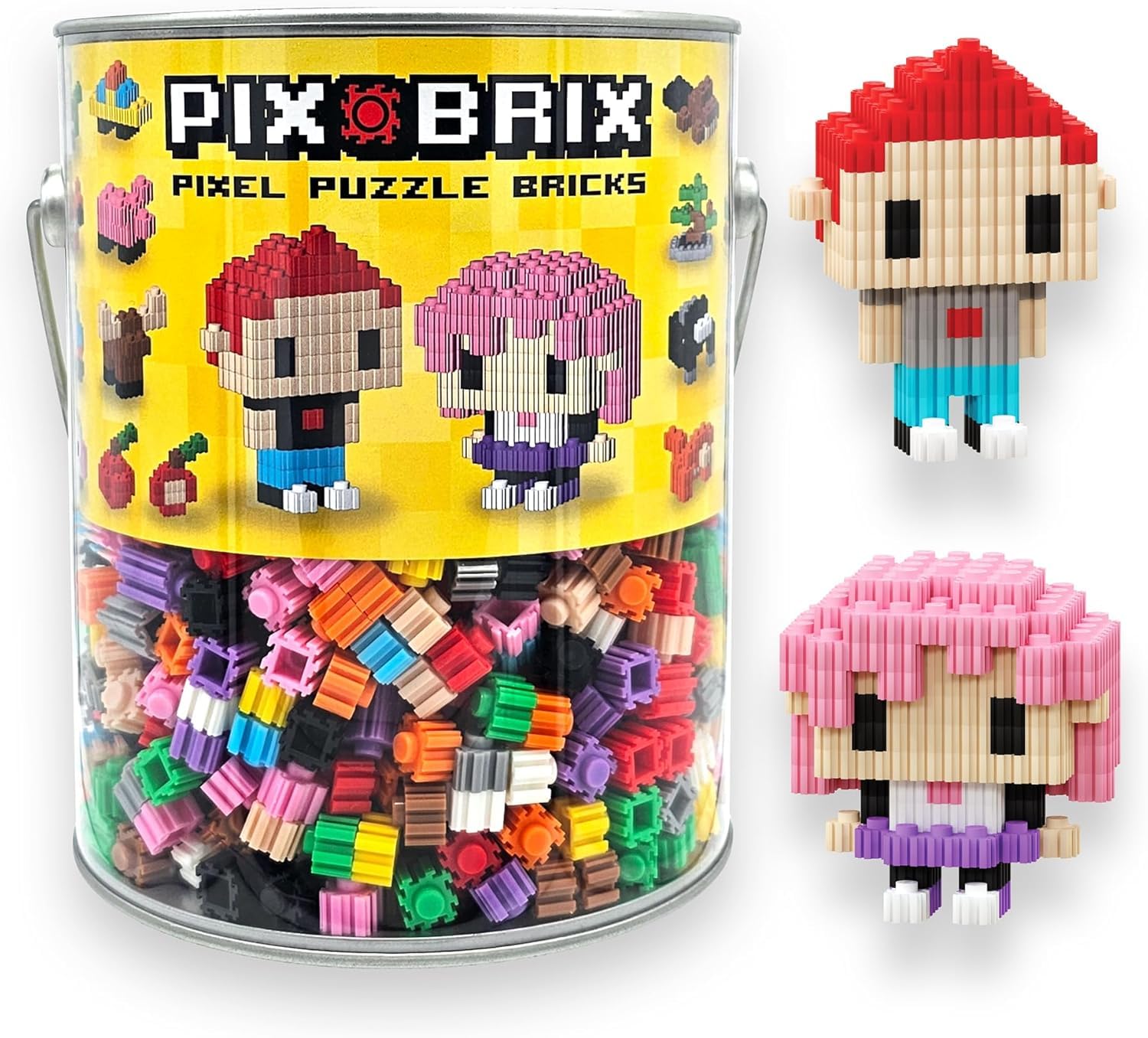 Pix Brix Pixel Art kit Puzzle Bucket - 1,500-Piece Kit with 10-Color Medium Palette – Patented Interlocking Building Bricks for 2D and 3D Creations – STEM Toy for Ages 6+