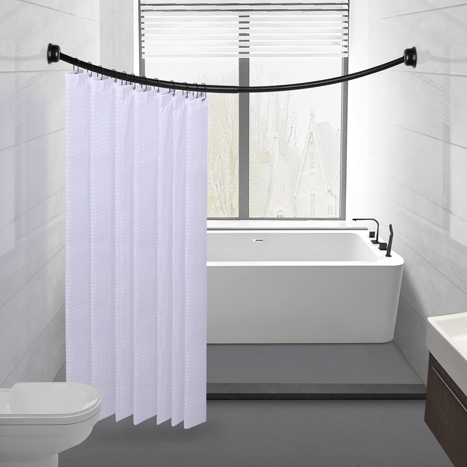 Utopia Alley 45-72" Wall Mounted Wall Mounted Curved Shower Rod, Rust-Proof and Adjustable Shower Curtain Rod, Need Drilling, Black