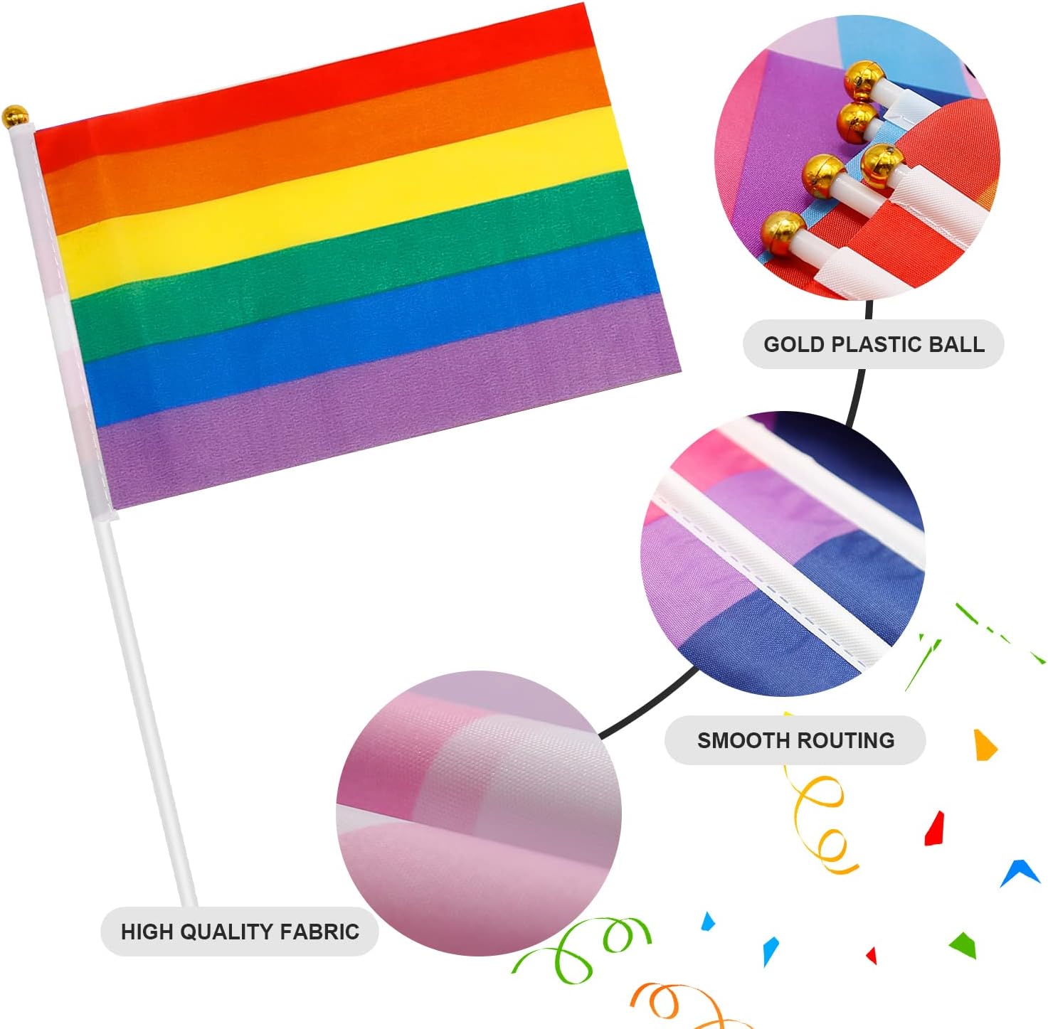 70 PCS Rainbow Pride Flag, Bisexual Mini Gay Stick Flags, Pansexual Mini Pride Flag Transgender Lesbian Pride Flag Small Asexual Pride Party Favors with Pack Flagpoles for LGBTQ Party Decorations